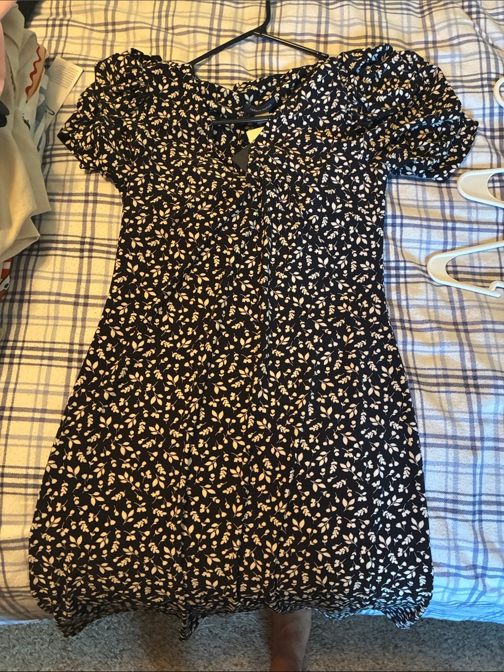 Tommy Hilfiger Navy Midi Dress with Cream Leaf Print